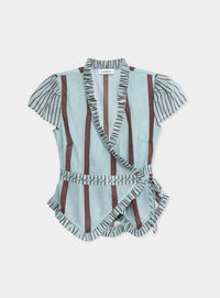 ATENA TURQUOISE STRIPED WRAP BLOUSE