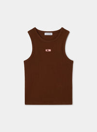BROWN EMBROIDERED LOGO TANK TOP