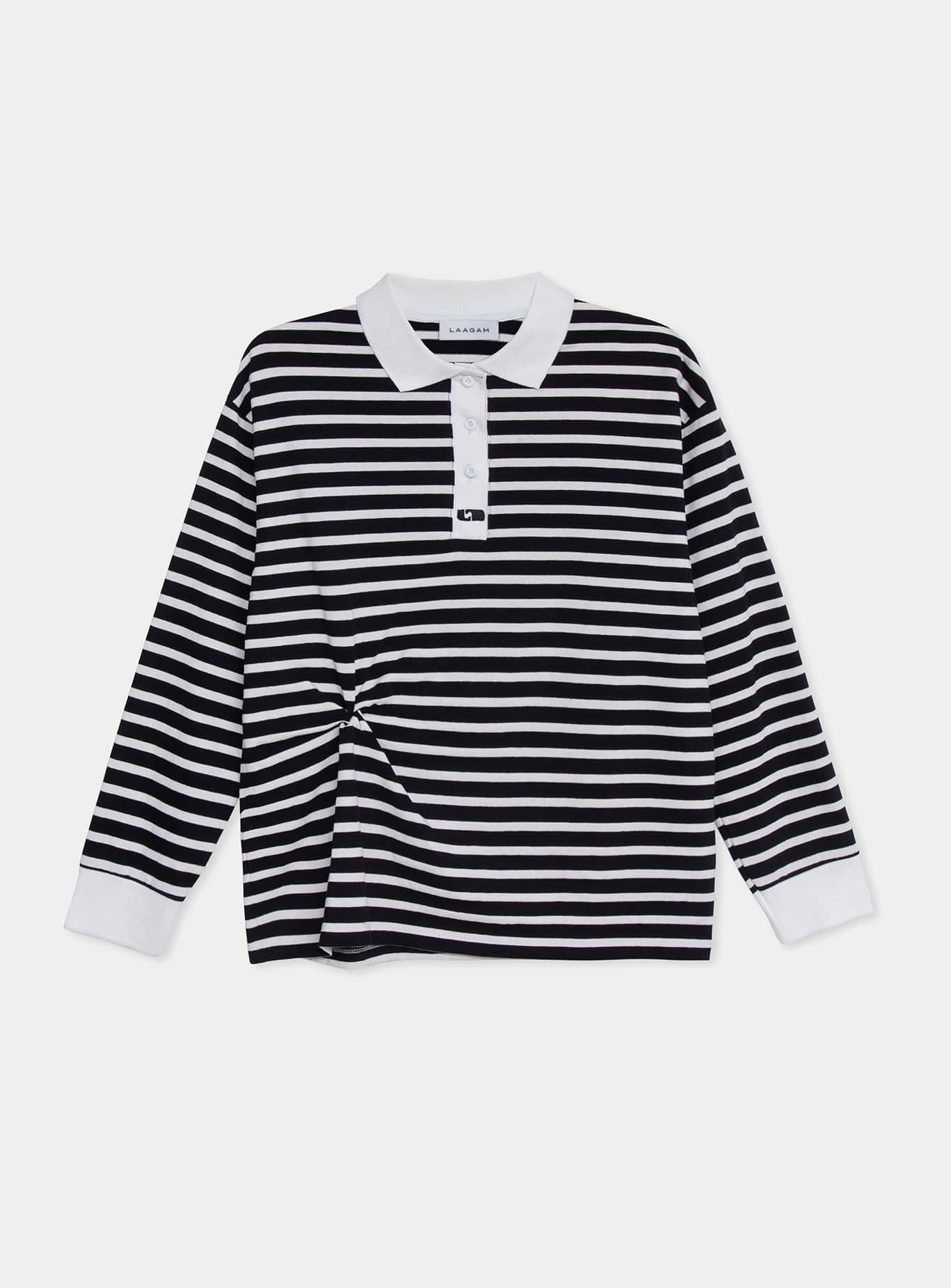 DUSE BLACK STRIPED LONGSLEEVE POLO T-SHIRT