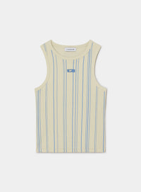 LIGHT BLUE STRIPED EMBROIDERED LOGO TANK TOP