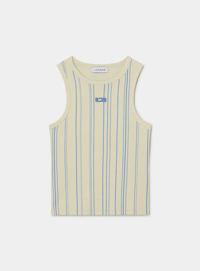 LIGHT BLUE STRIPED EMBROIDERED LOGO TANK TOP