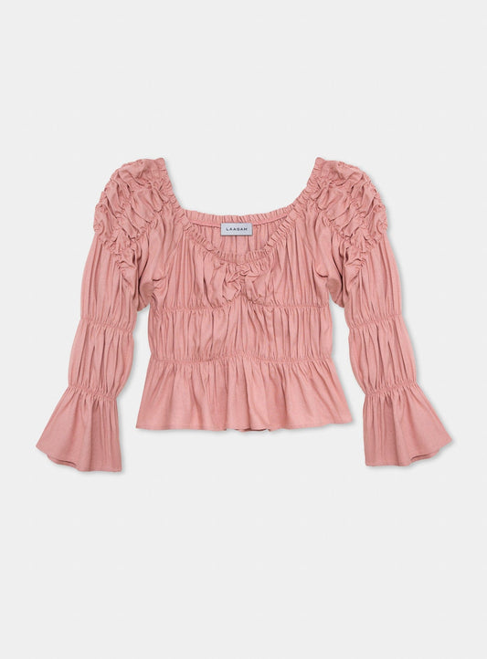 SADIE PINK LINEN RUCHED BLOUSE
