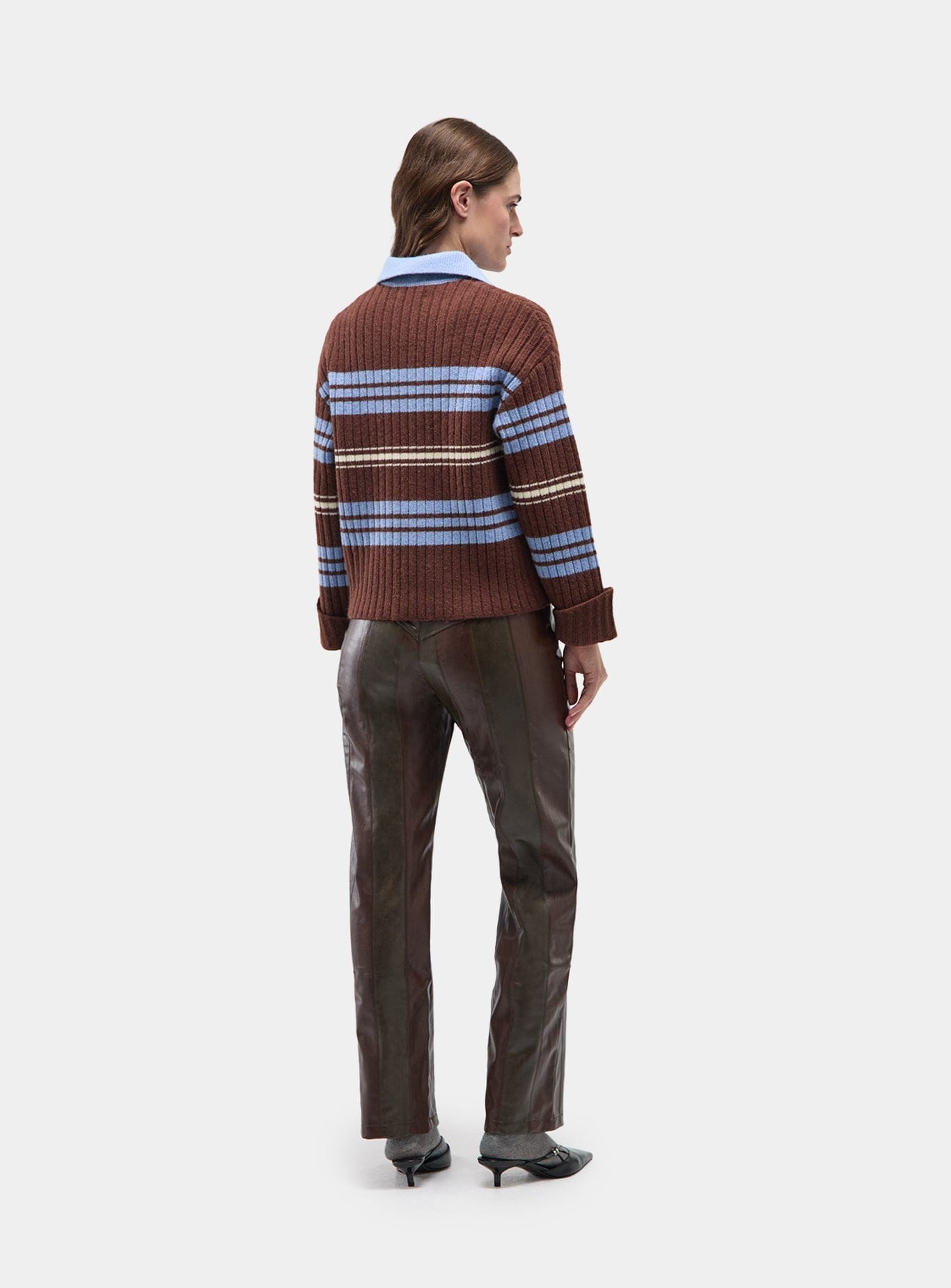 GRAZ BROWN STRIPED POLO KNIT