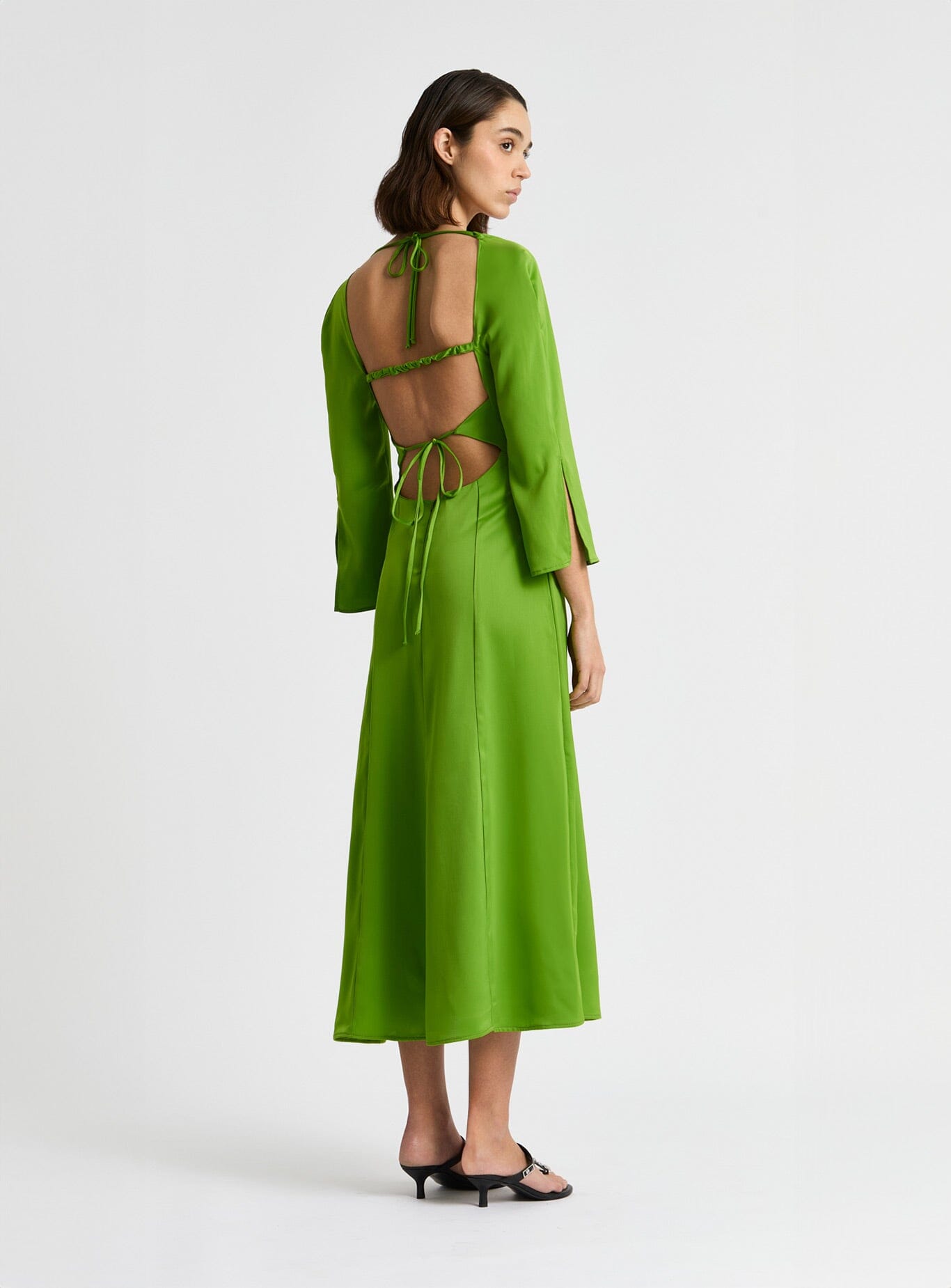 KIMBERLY GREEN SATIN MIDI DRESS