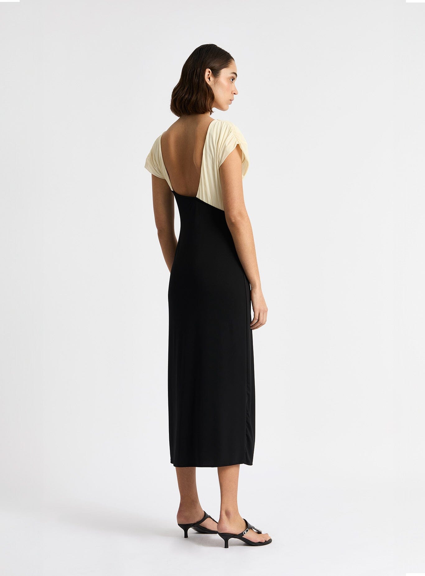 LIBRA BLACK & ECRU DRAPED MIDI DRESS