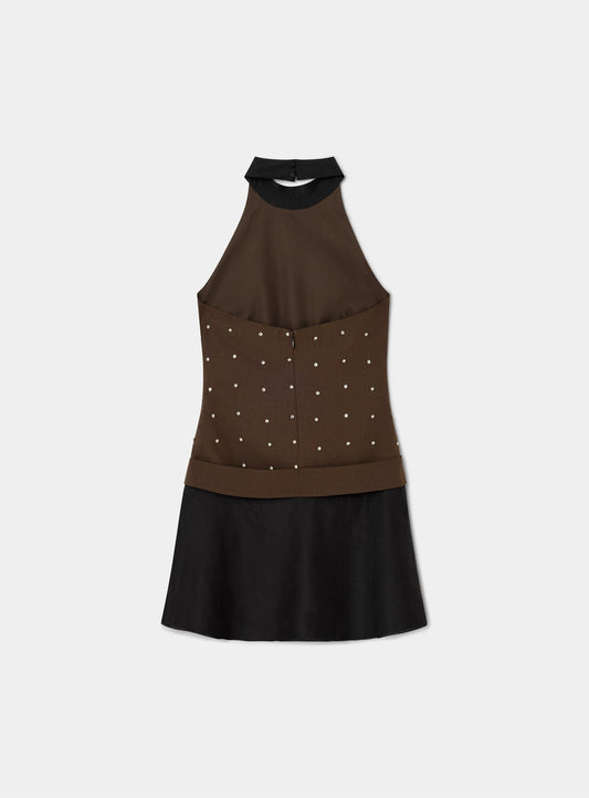 MALEN BROWN SEQUINS SHORT DRESS