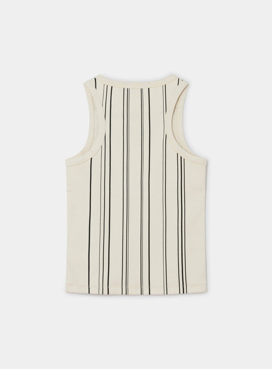 ECRU STRIPED EMBROIDERED LOGO TANK TOP