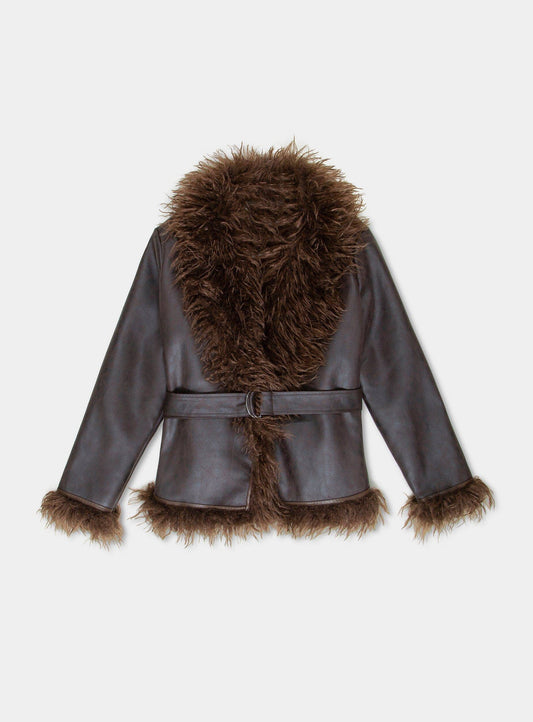 ZOYA BROWN SHEARLING SHORT COAT