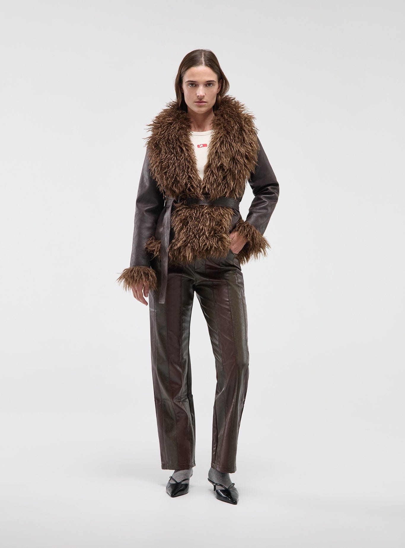 ZOYA BROWN SHEARLING SHORT COAT