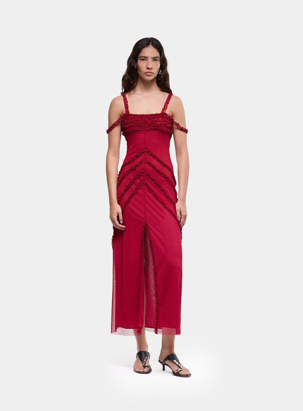 Arabella Burgundy Ruffled Dress | LAAGAM
