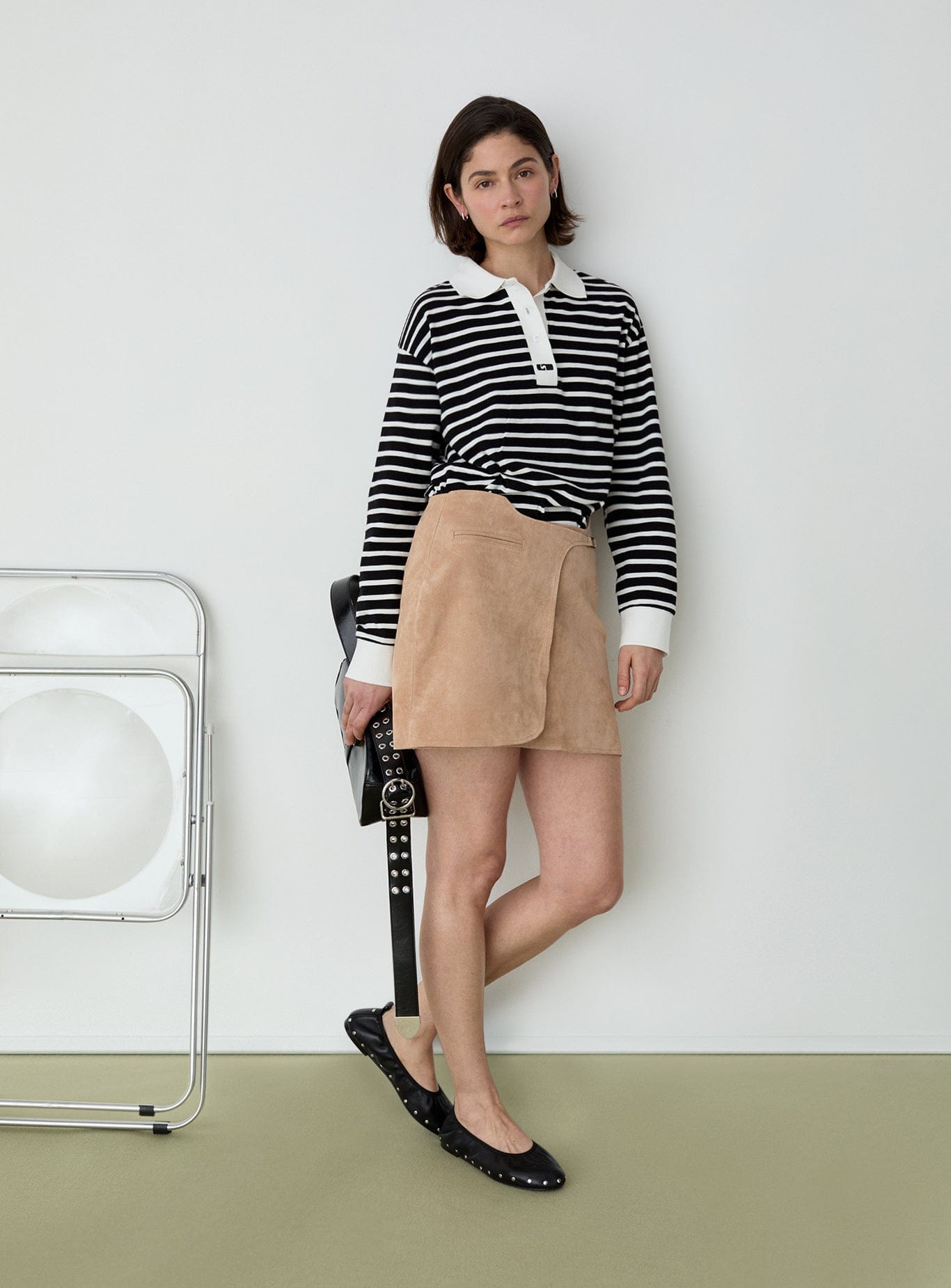 DUSE BLACK STRIPED LONGSLEEVE POLO T-SHIRT