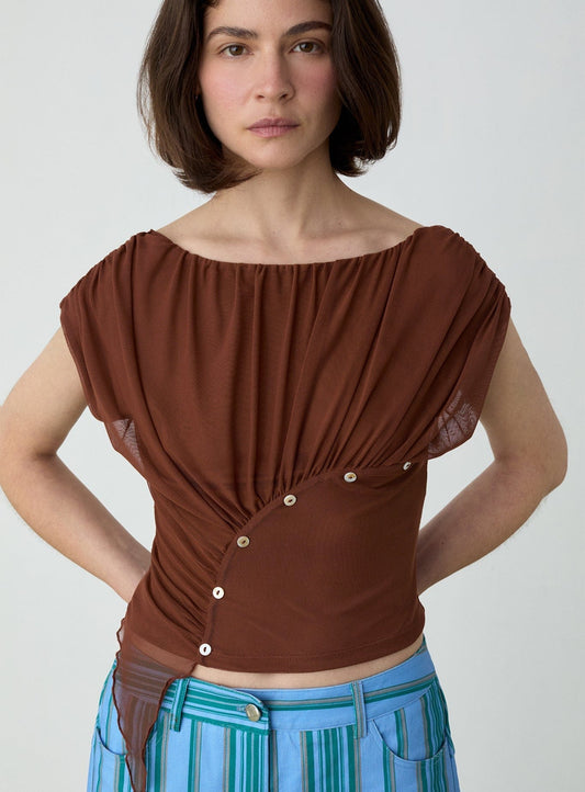 GEMINI BROWN DRAPED TOP