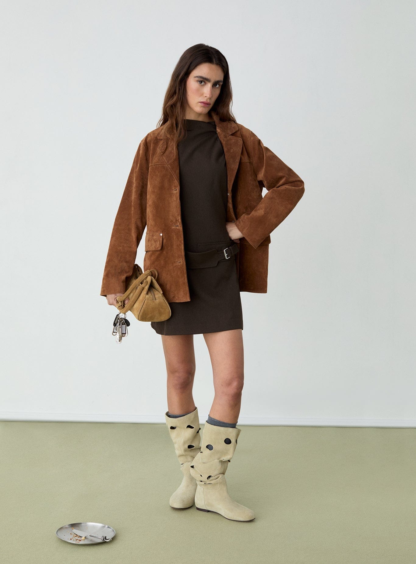 MAIRA REAL SUEDE BROWN LONG JACKET