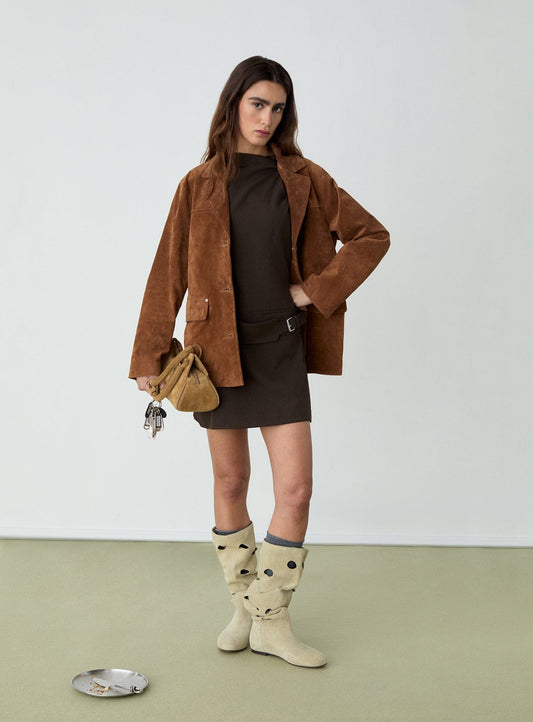 MAIRA REAL SUEDE BROWN LONG JACKET