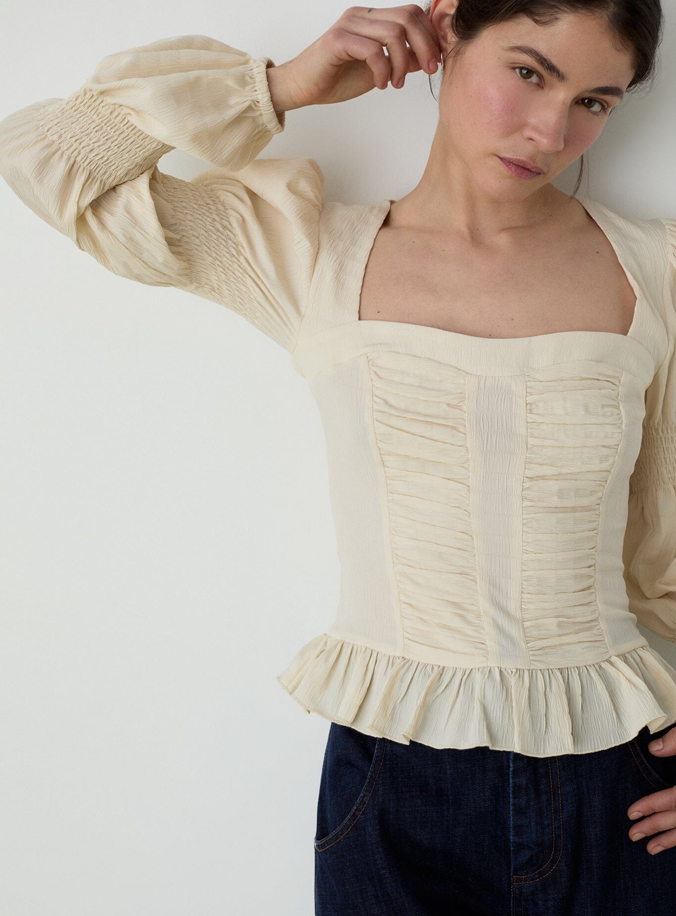 MARY ECRU TEXTURED BLOUSE