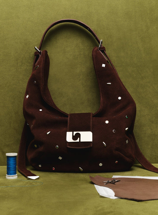 VIXEN BROWN SUEDE STUDS BAG