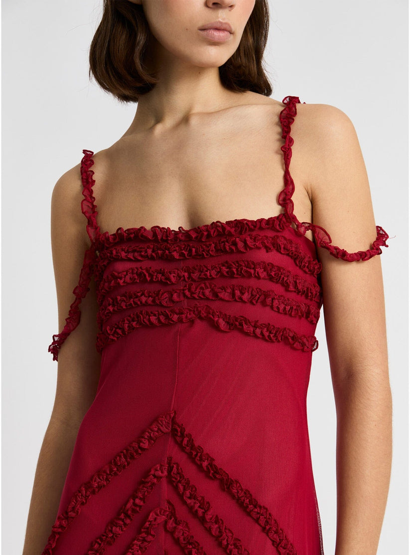 ARABELLA BURGUNDY RUFFLED DRESS