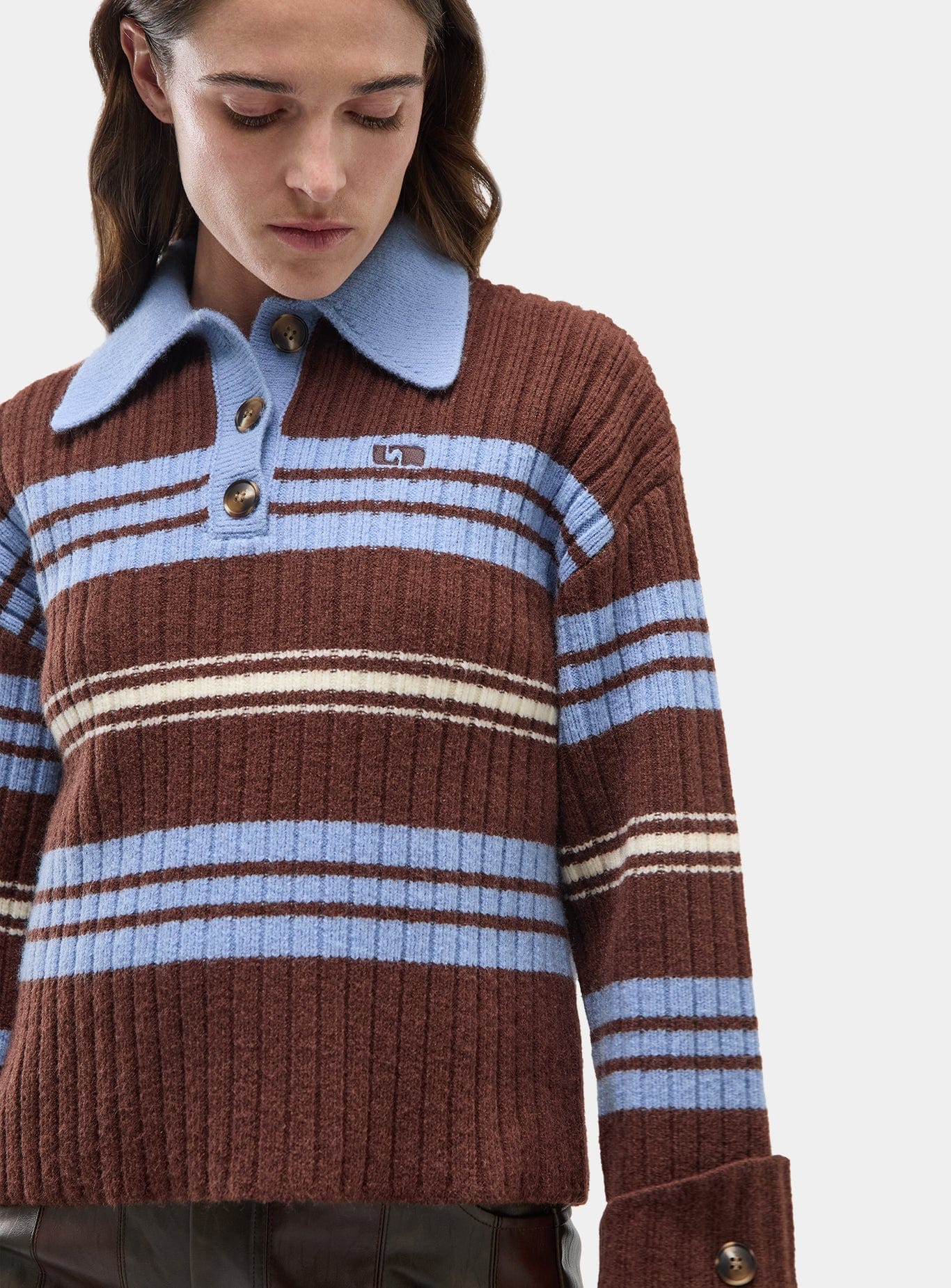 GRAZ BROWN STRIPED POLO KNIT