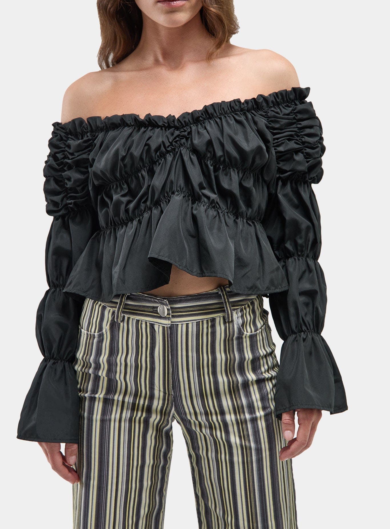 SADIE BLACK RUCHED BLOUSE – LAAGAM