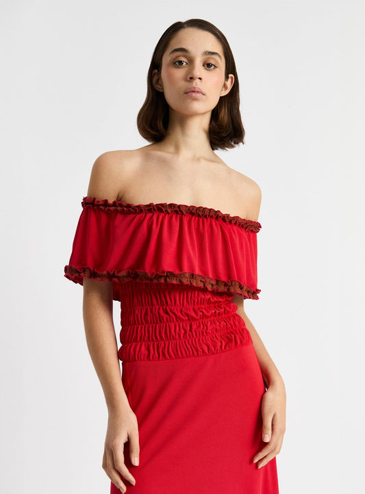 JADE RED JERSEY MIDI DRESS