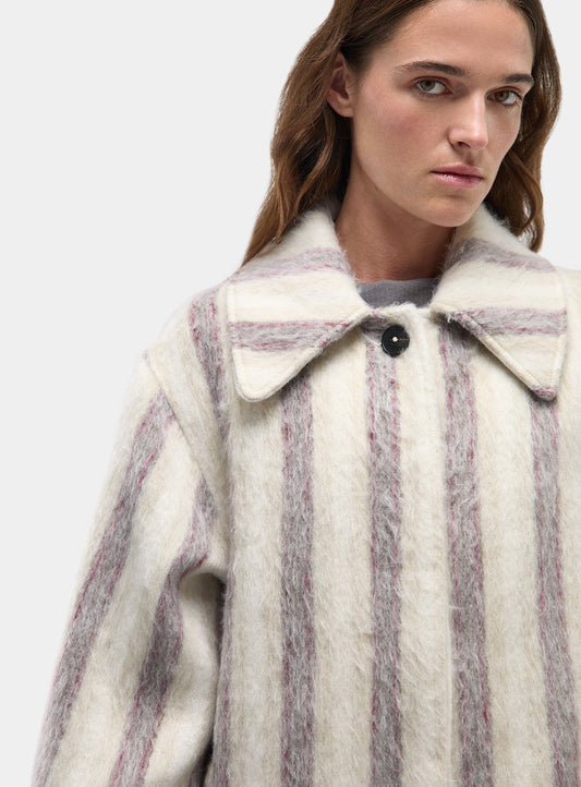 PORTOBELLO ECRU STRIPED LONG COAT