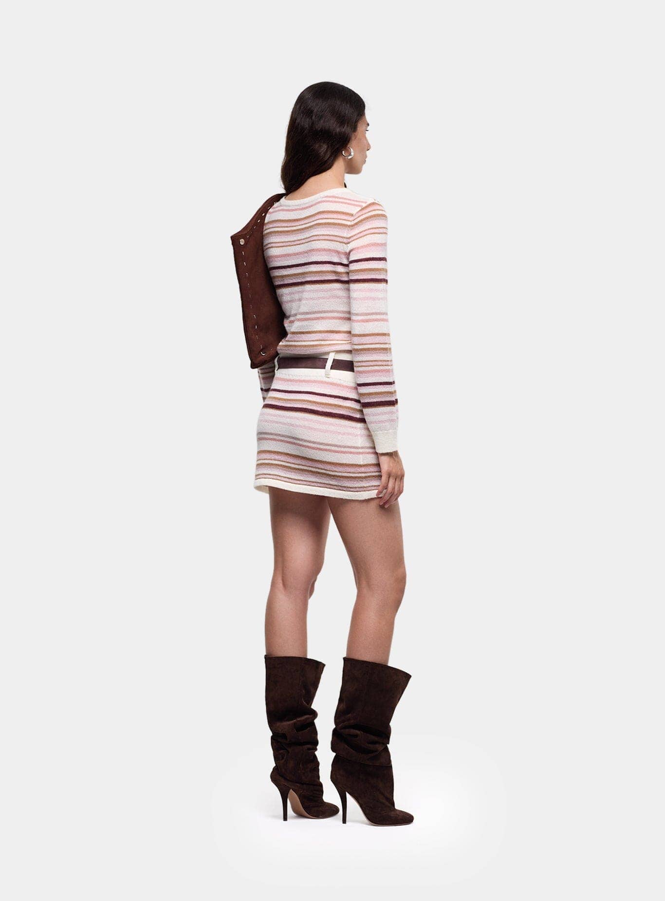 ONIRA ECRU STRIPED SHORT DRESS