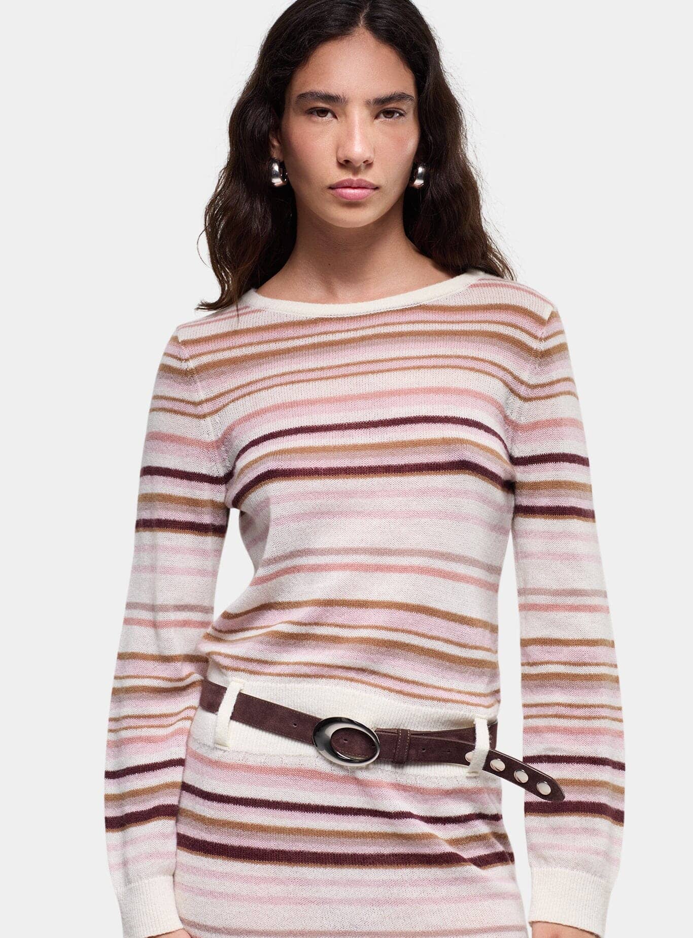 ONIRA ECRU STRIPED SHORT DRESS