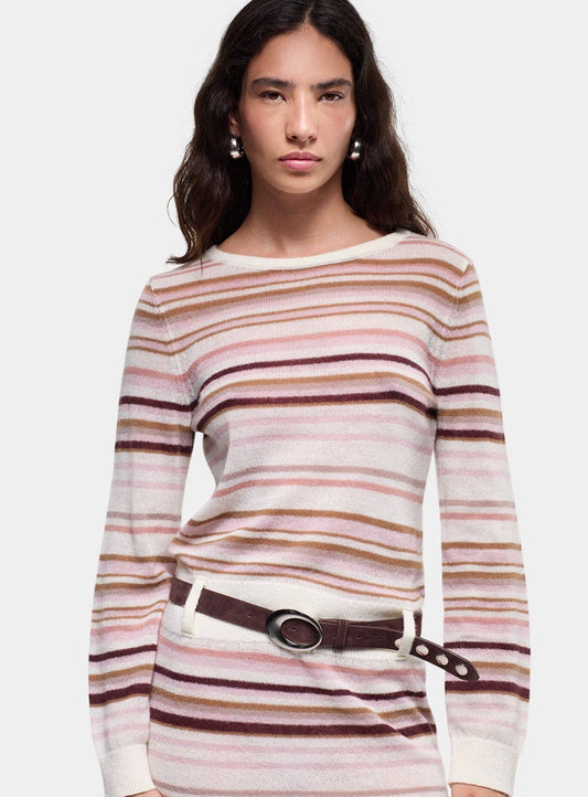 ONIRA ECRU STRIPED SHORT DRESS