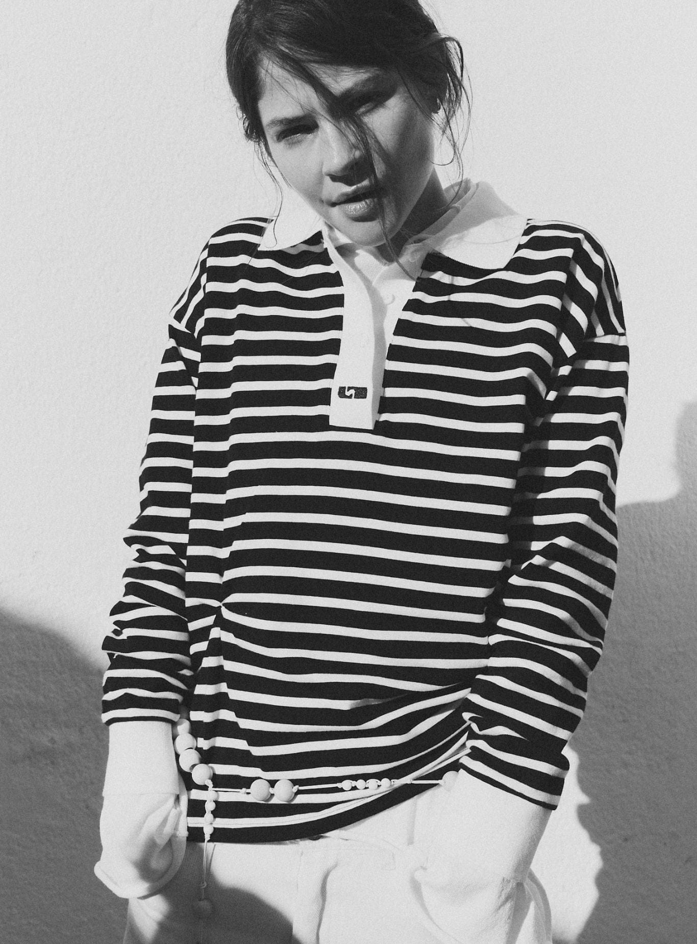 DUSE BLACK STRIPED LONGSLEEVE POLO T-SHIRT