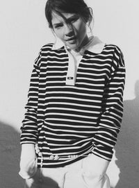 DUSE BLACK STRIPED LONGSLEEVE POLO T-SHIRT