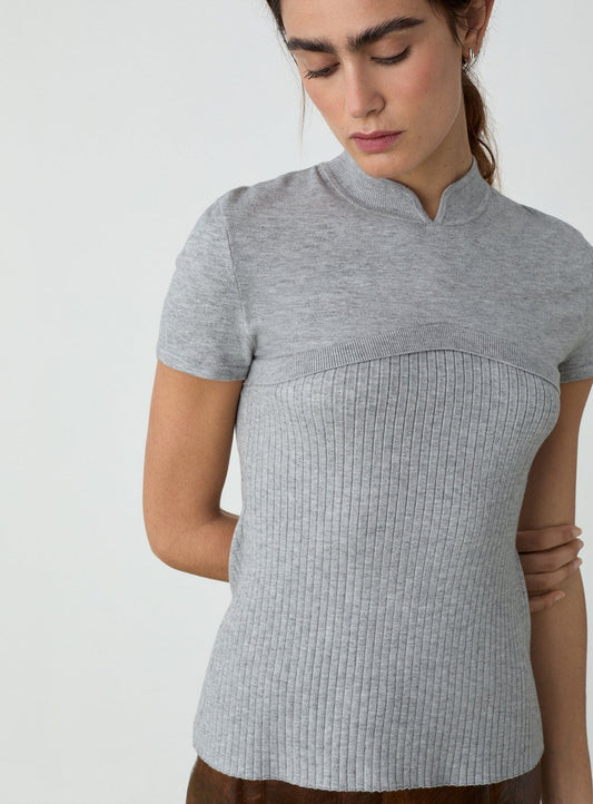 AUSTIN GREY SHORTSLEEVE KNITTED TOP