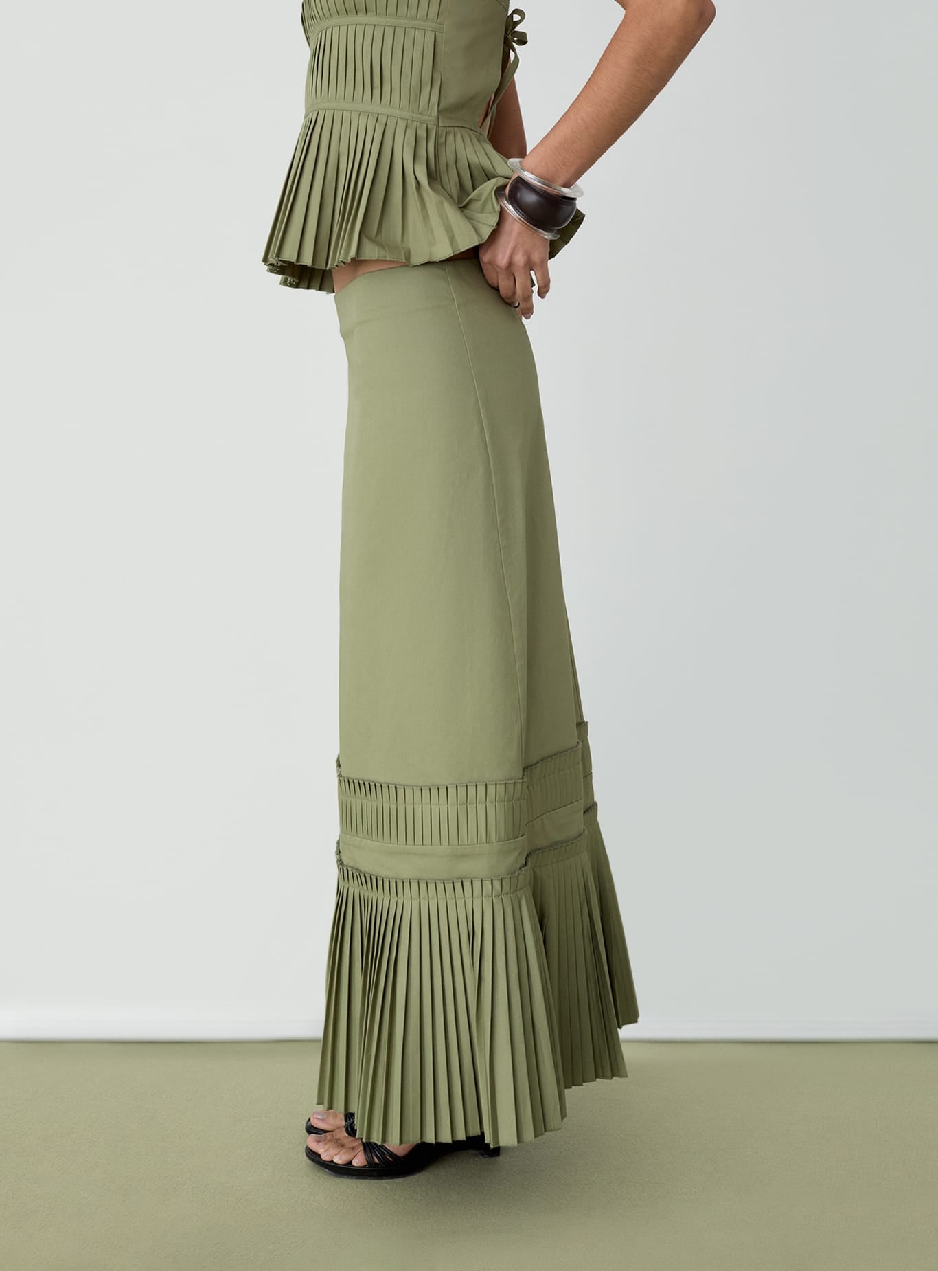 LEAH KHAKI MIDI SKIRT