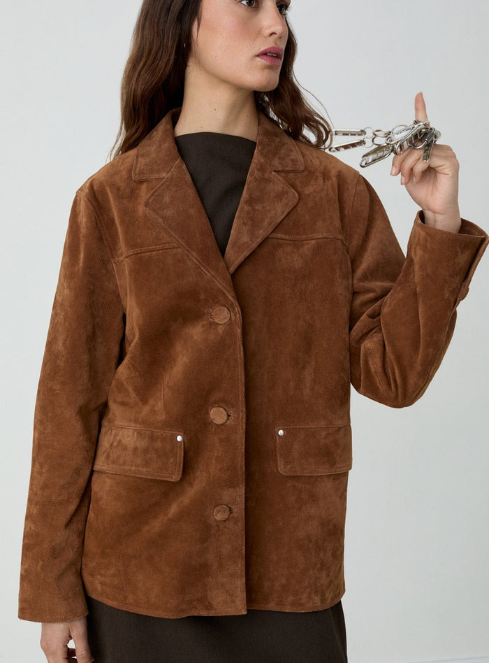 MAIRA REAL SUEDE BROWN LONG JACKET
