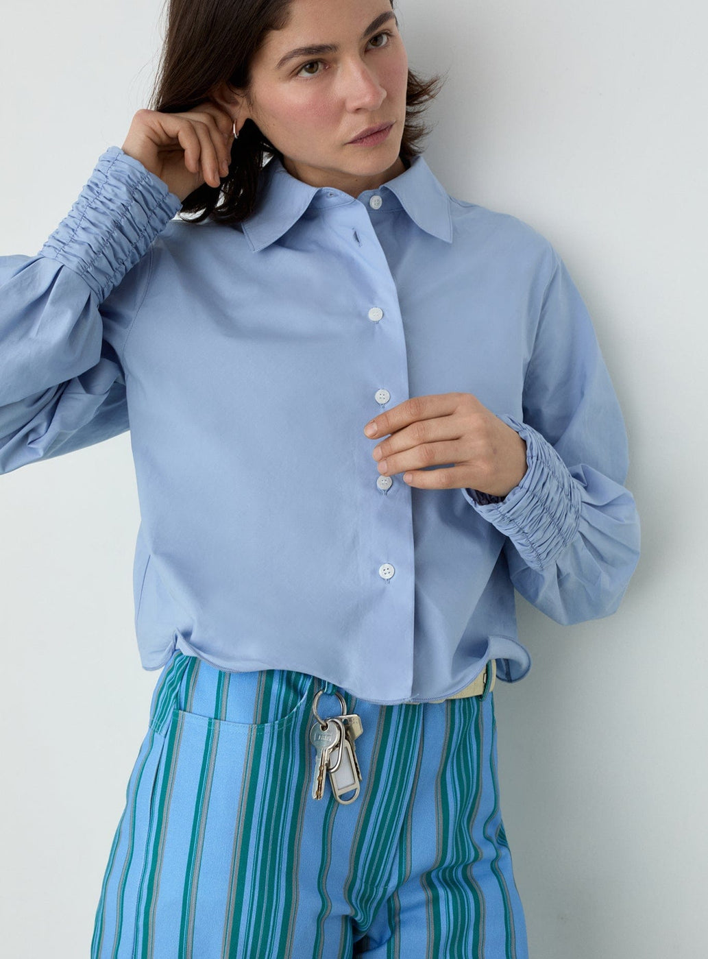 ROXANE BLUE RUCHED SHIRT