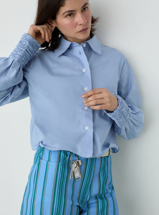 ROXANE BLUE RUCHED SHIRT