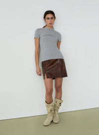 AUSTIN GREY SHORTSLEEVE KNITTED TOP