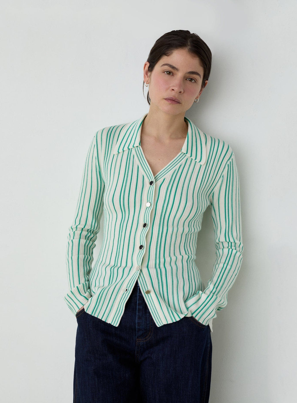GIULIA GREEN STRIPED KNITTED TOP