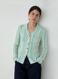 GIULIA GREEN STRIPED KNITTED TOP