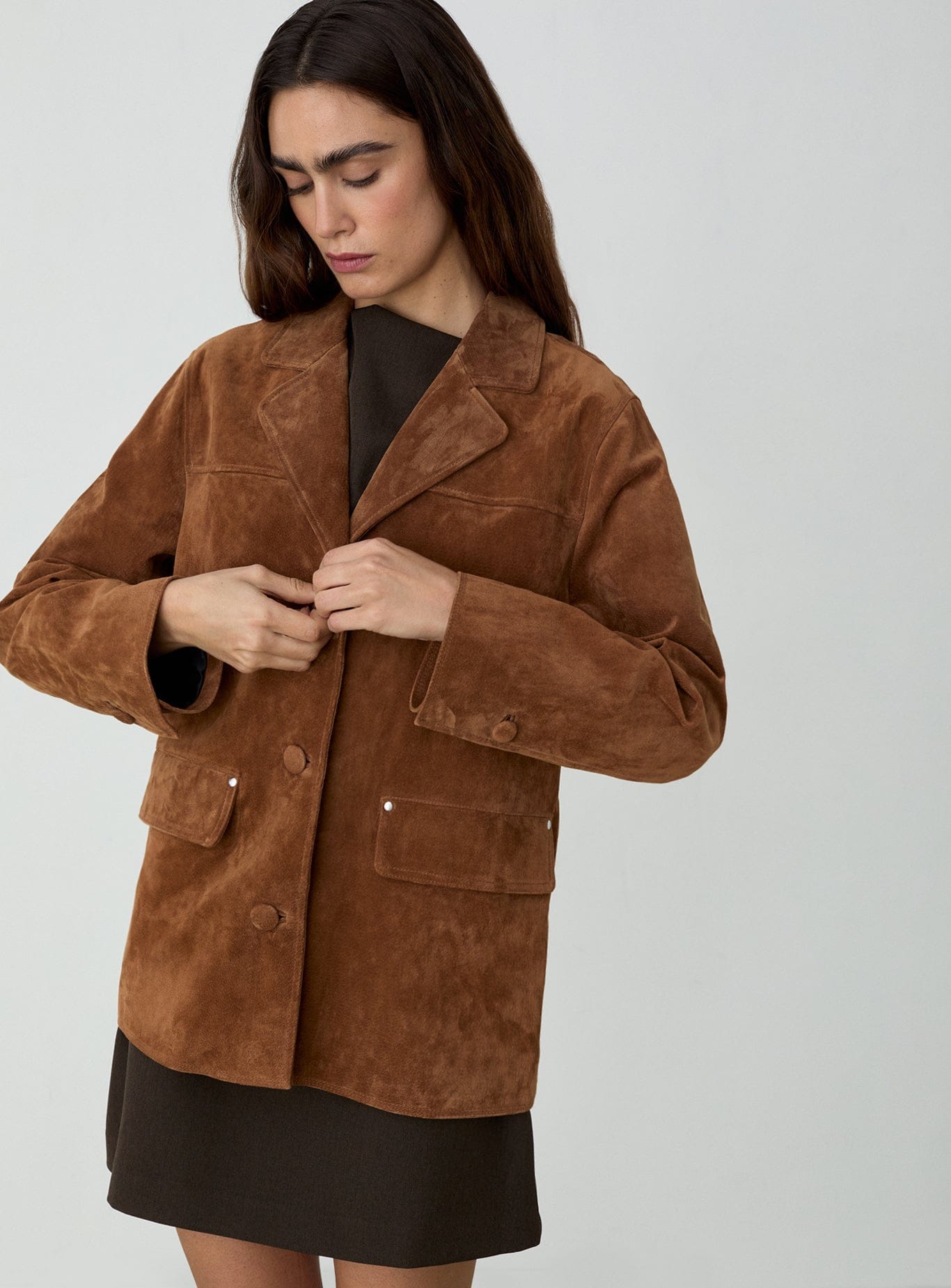 MAIRA REAL SUEDE BROWN LONG JACKET