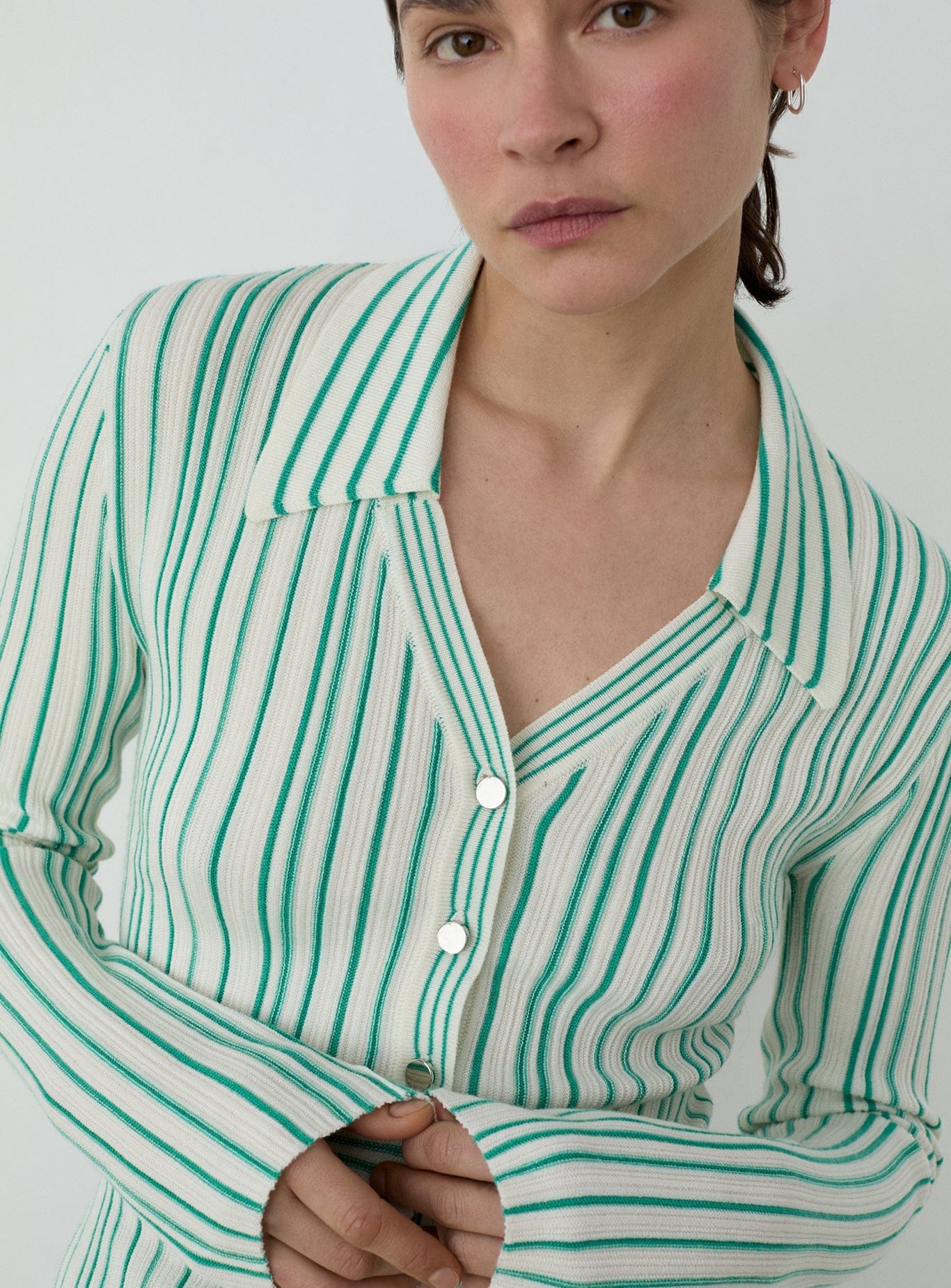 GIULIA GREEN STRIPED KNITTED TOP