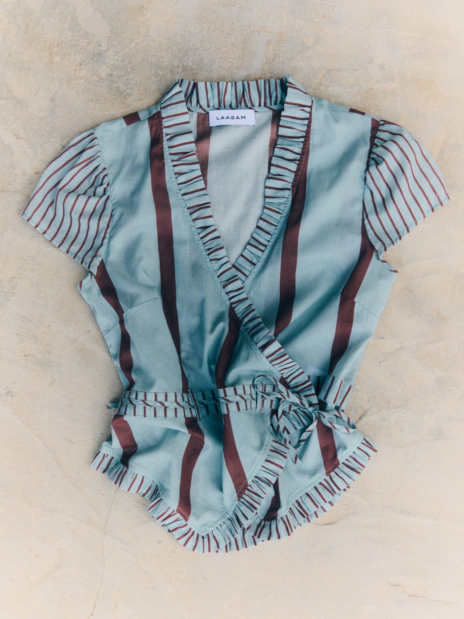 ATENA TURQUOISE STRIPED WRAP BLOUSE