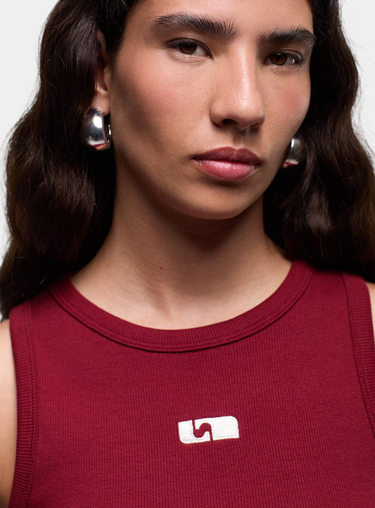 BURGUNDY EMBROIDERED LOGO TANK TOP