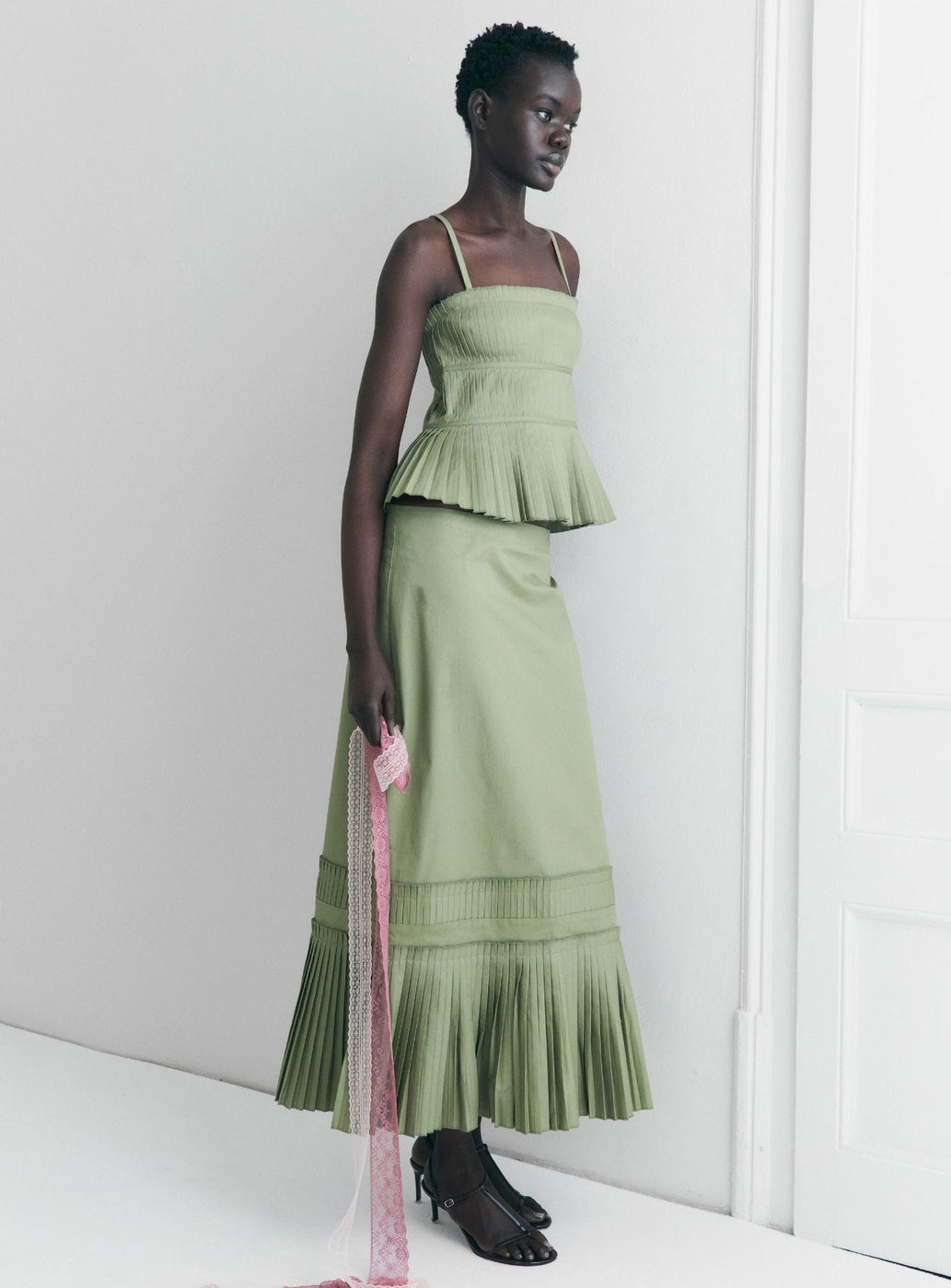 LEAH KHAKI MIDI SKIRT