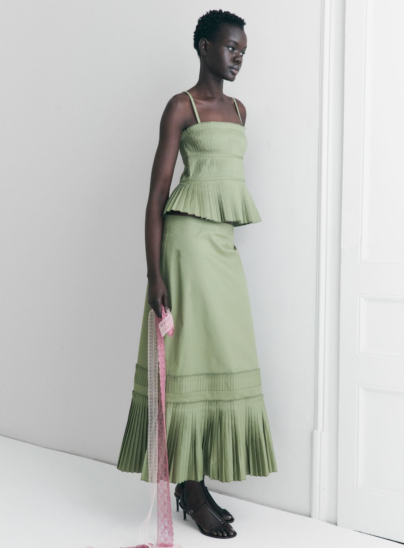 LEAH KHAKI MIDI SKIRT