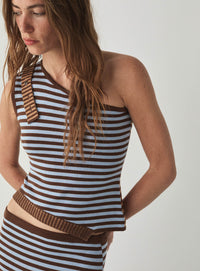 ANISE STRIPED BROWN ASYMMETRIC TOP