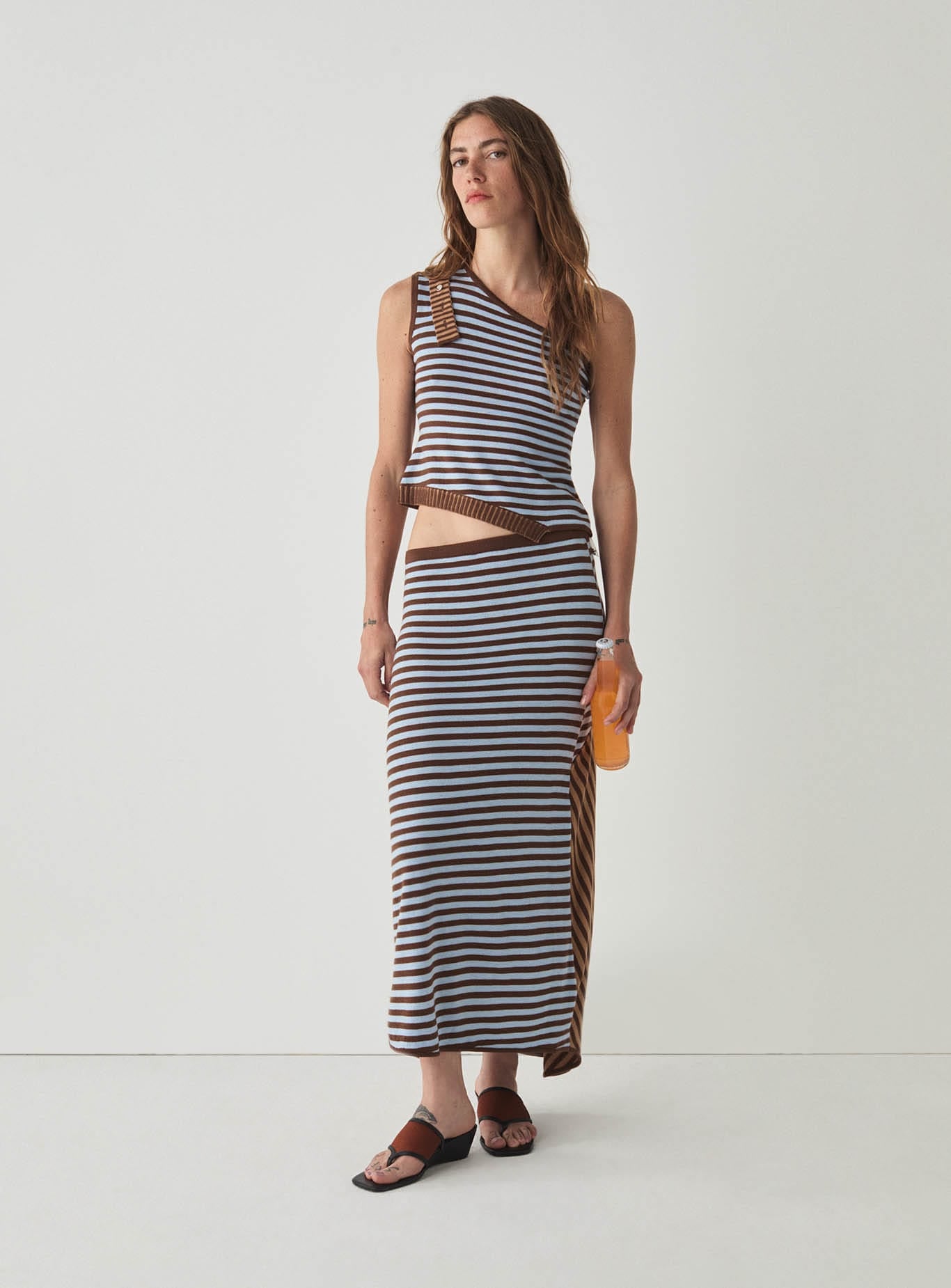 ANISE STRIPED BROWN ASYMMETRIC TOP