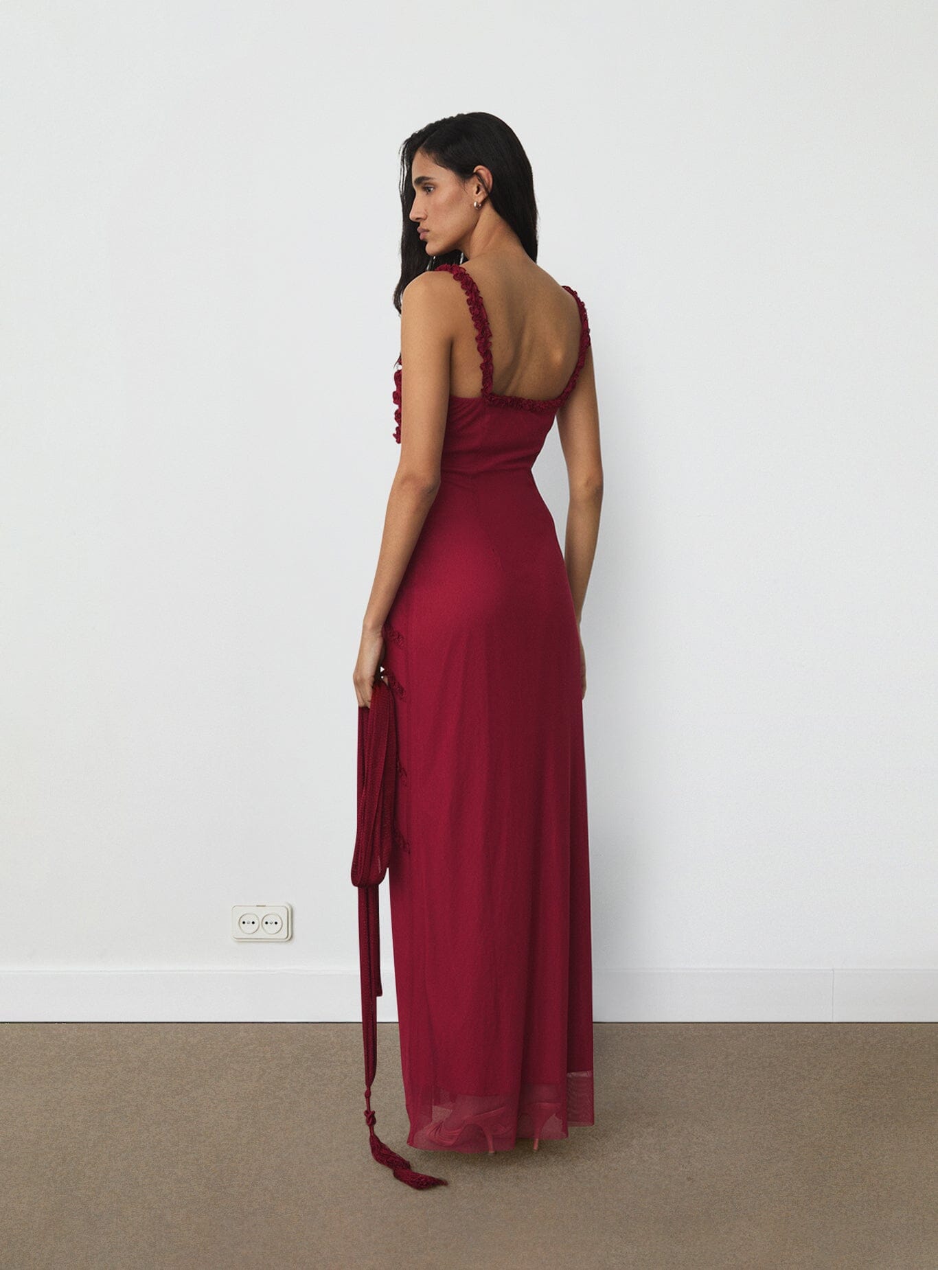 ARABELLA BURGUNDY RUFFLED DRESS