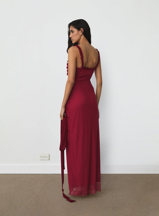 ARABELLA BURGUNDY RUFFLED DRESS