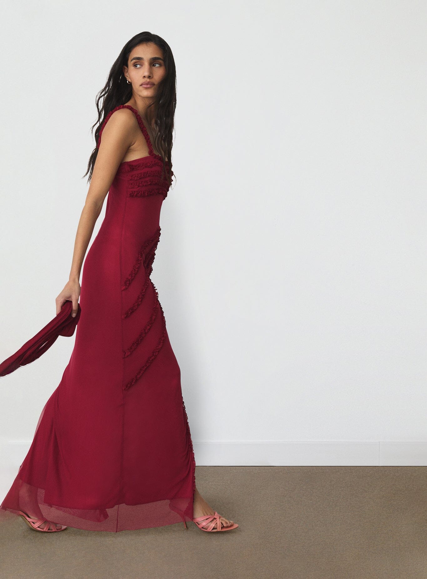 ARABELLA BURGUNDY RUFFLED DRESS