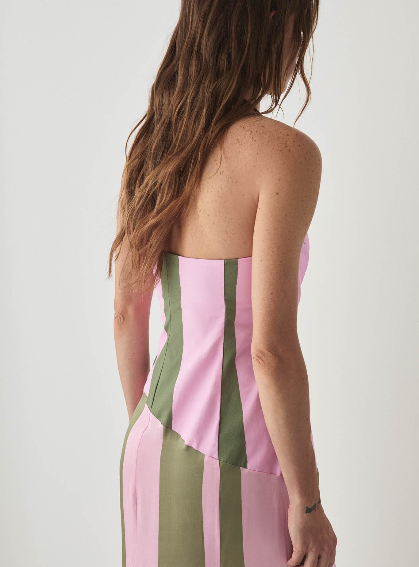 ARIA PINK STRIPED MIDI DRESS
